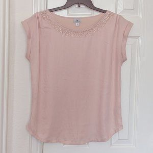 Worthington Pink short sleeved blouse with sparkly neckline